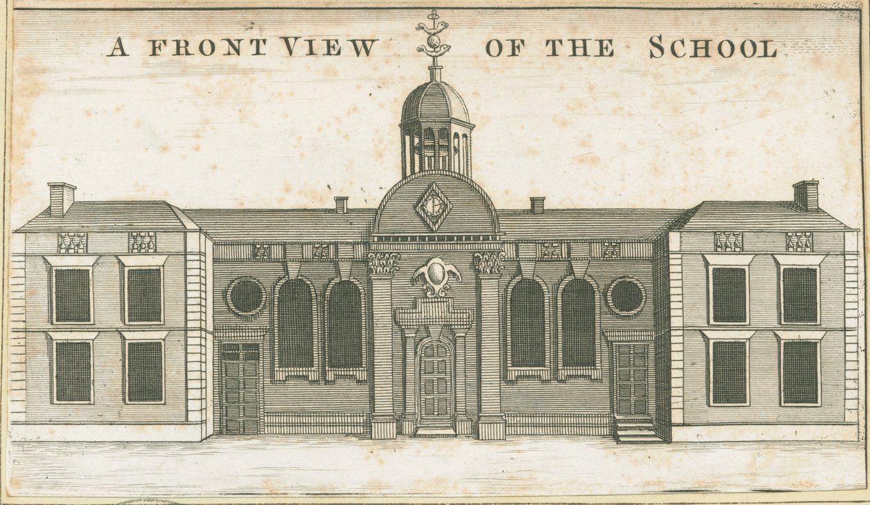 Wolverhampton - Grammar School: aquatint gravure, nd [c 1751] door School English