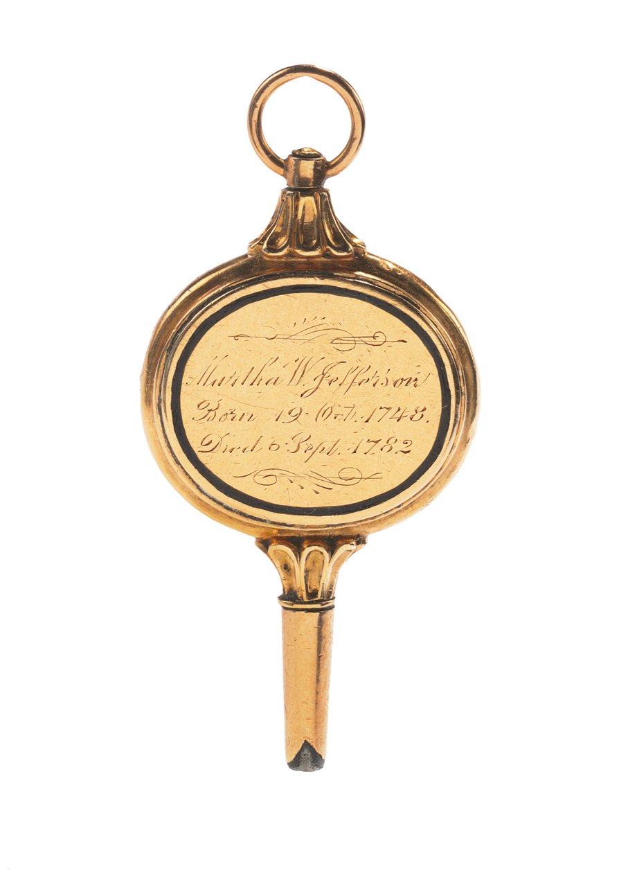 Memento Mori Gegraveerde Horlogesleutel, met Haarlok van Martha Wayles Jefferson, Frans of Engels, Laat 18e - Begin 19e Eeuw door School European