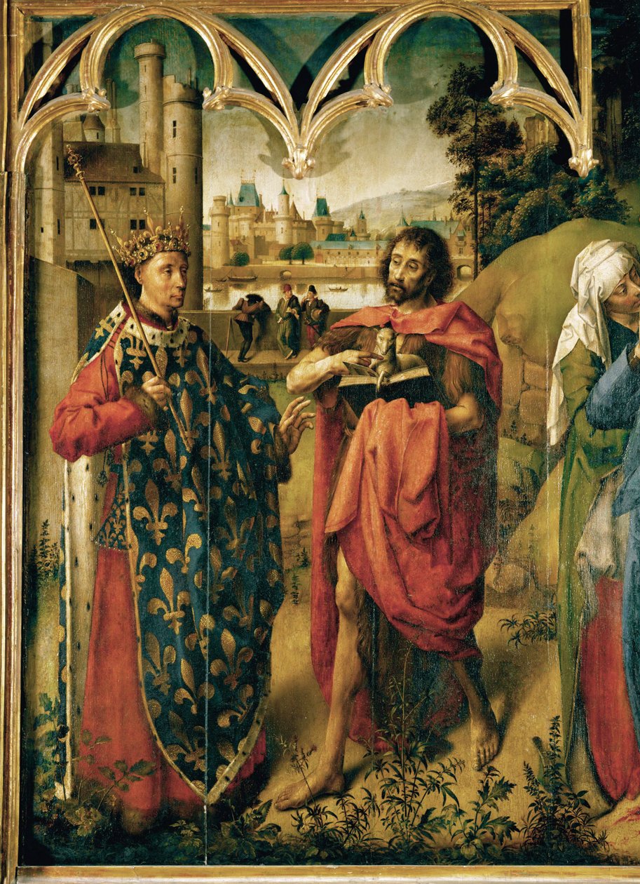 Louis IX, de heilige met St. John Baptist ... door School Flemish
