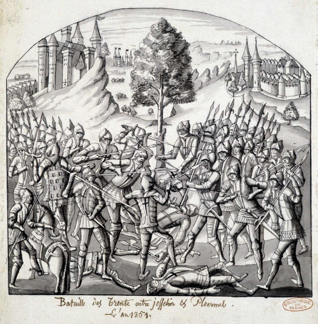 Slag bij de Trento tussen Josselin en Ploermal, in het jaar 1351 door School French