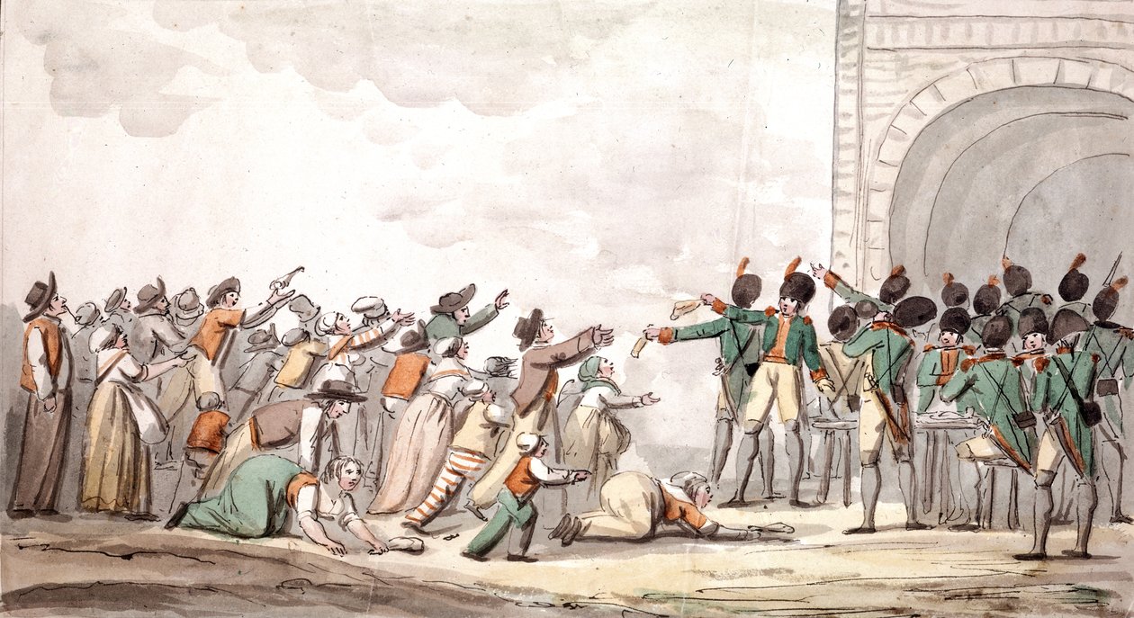Verdeling van Assignats, Franse Revolutie (kleurengravure) door School French