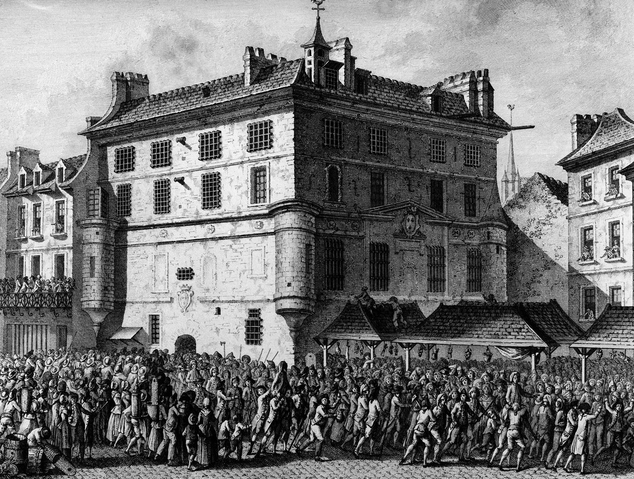 Franse Revolutie: Het volk van de Franse Garde van de gevangenis van de Abdij van Saint Germain des Prés in Parijs op 30 juni door School French