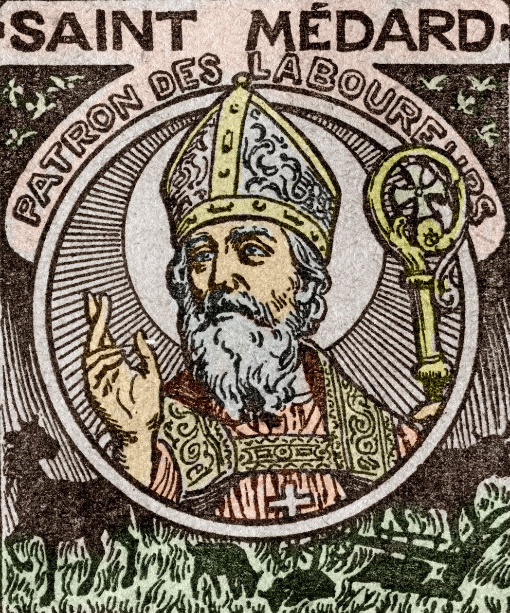 Portret van Saint Medard, Medardus, bisschop van Noyon, uit de 