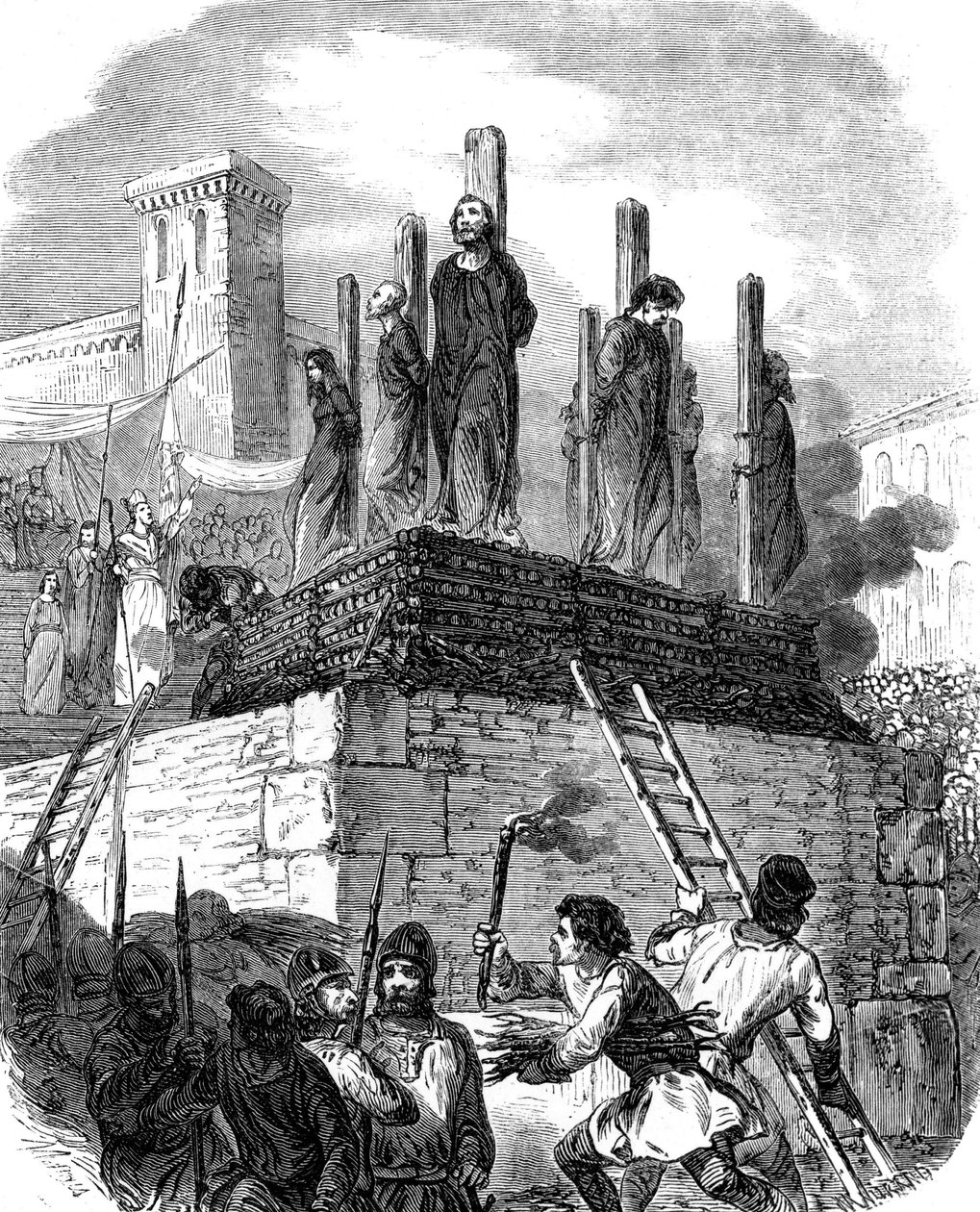 De kruistocht tegen de Albigenzen (gravure) door School French