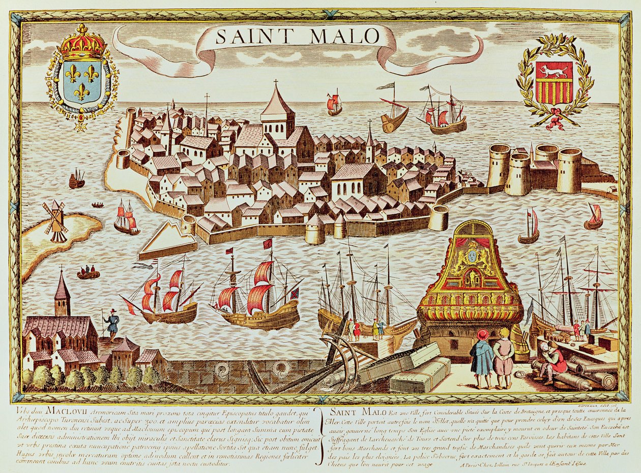 Uitzicht op de haven en versterkte stad Saint Malo, gelegen aan de kust van Bretagne door School French