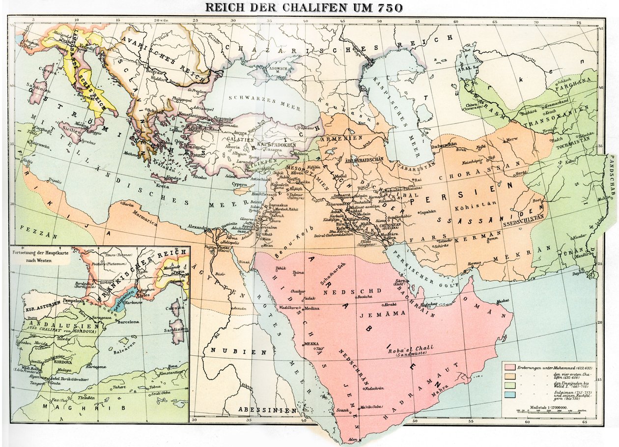 Kaart van het Kalifaatrijk in 750, uit 