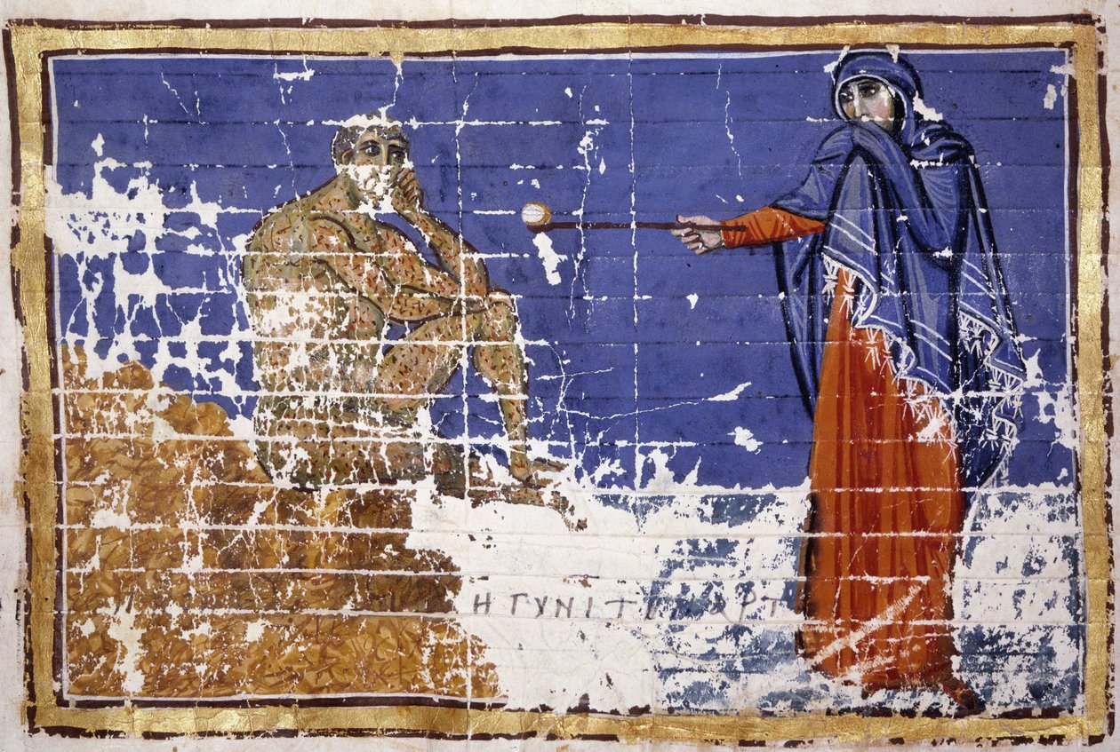 Job bedekt met wonden - Grieks manuscript uit de 10e eeuw. Bibl. Marciana, Venetië. door School Greek