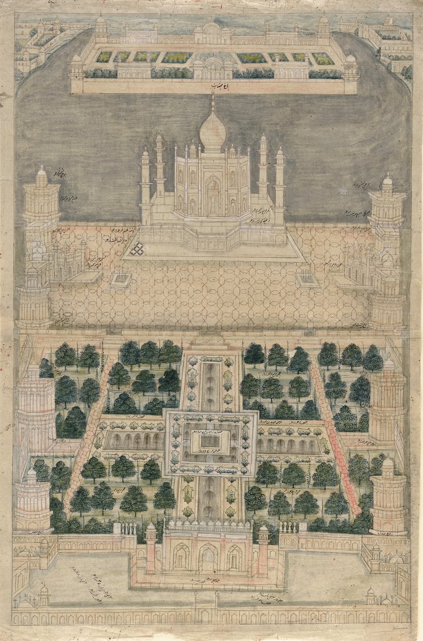 Vogelperspectief van de Taj Mahal in Agra door School Indian