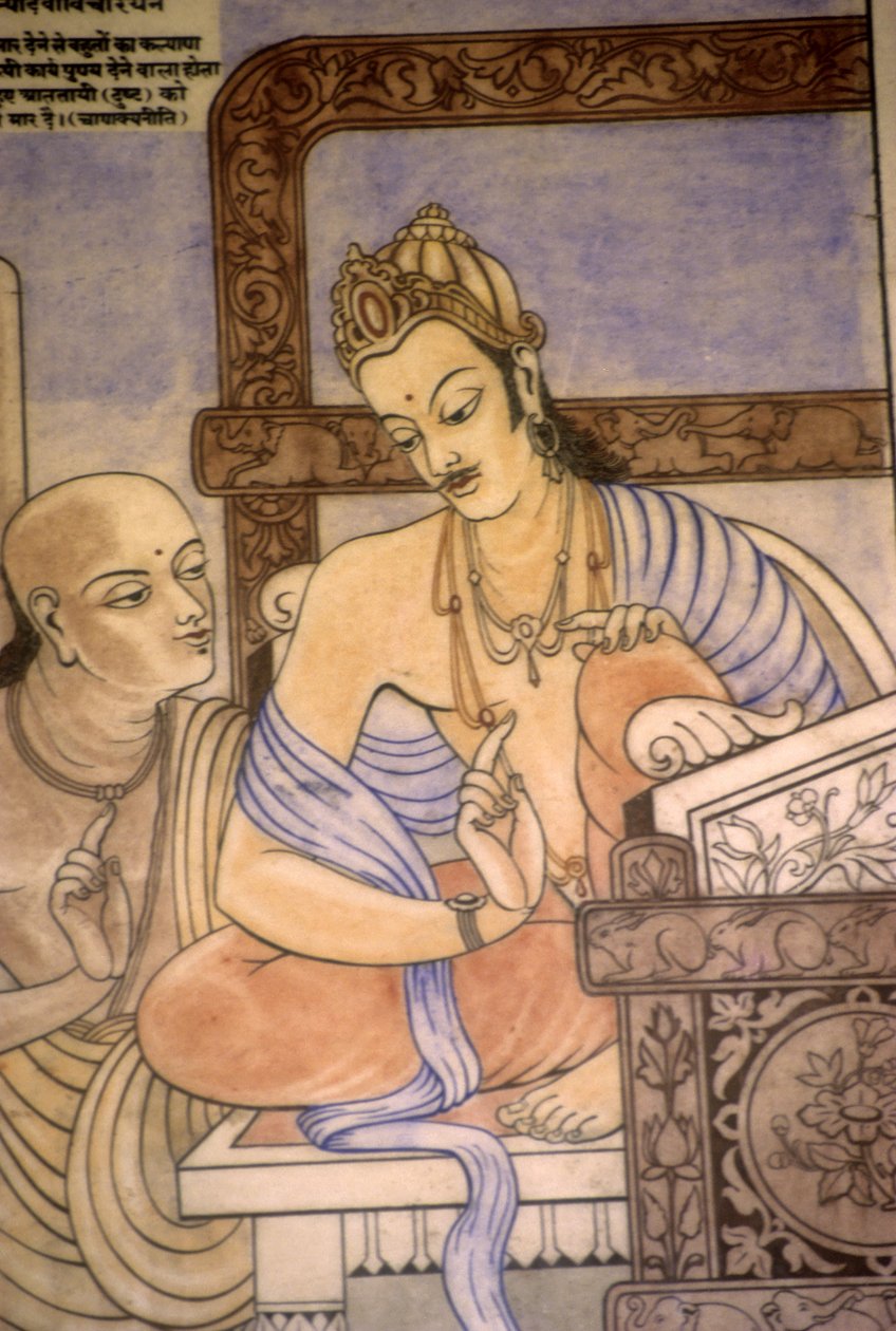 Chankaya en koning Chandragupta (aquarel & gouache) door School Indian