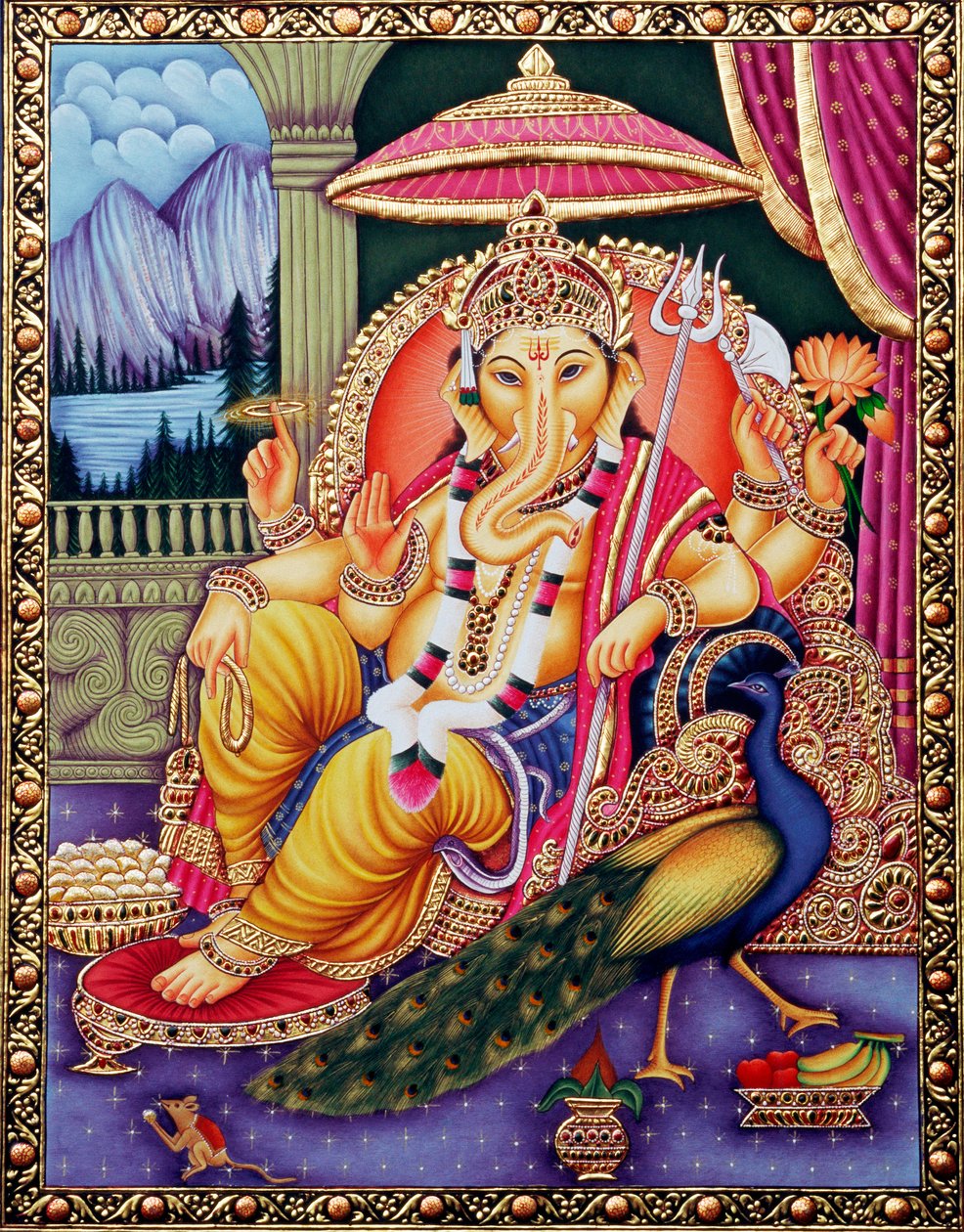 Heer Ganesha Ganpati in Miniatuurschilderij op Papier door School Indian