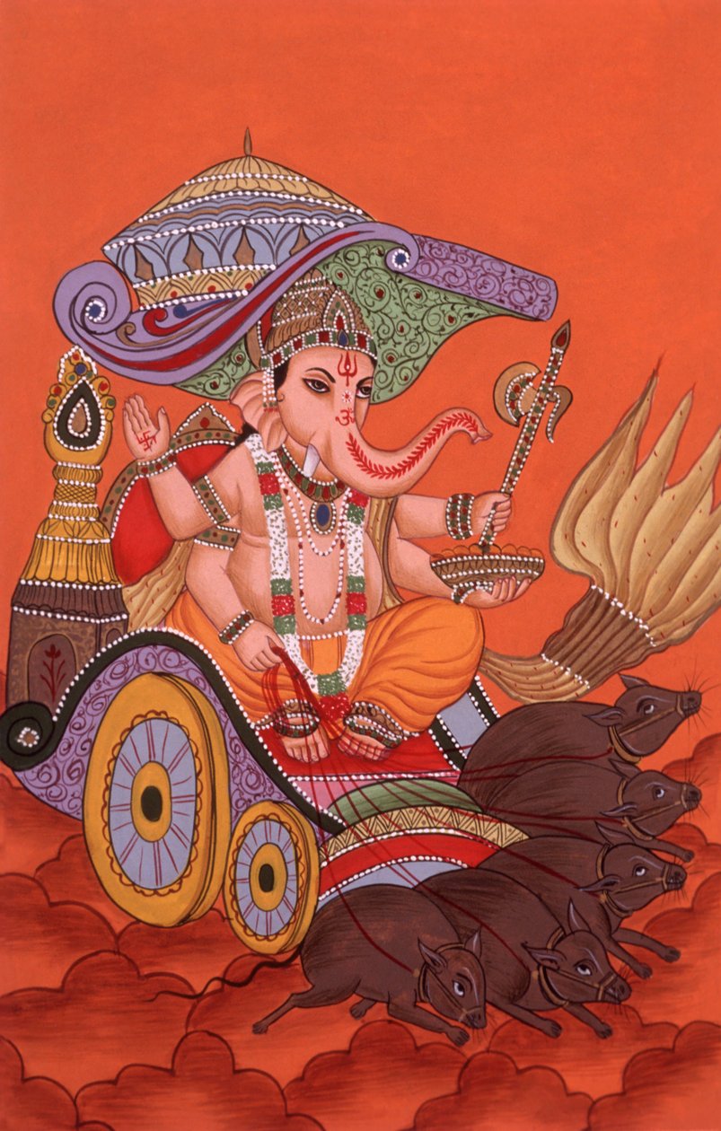Miniatuurschilderij Olifant Hoofd God Ganesh Ganpati, India door School Indian
