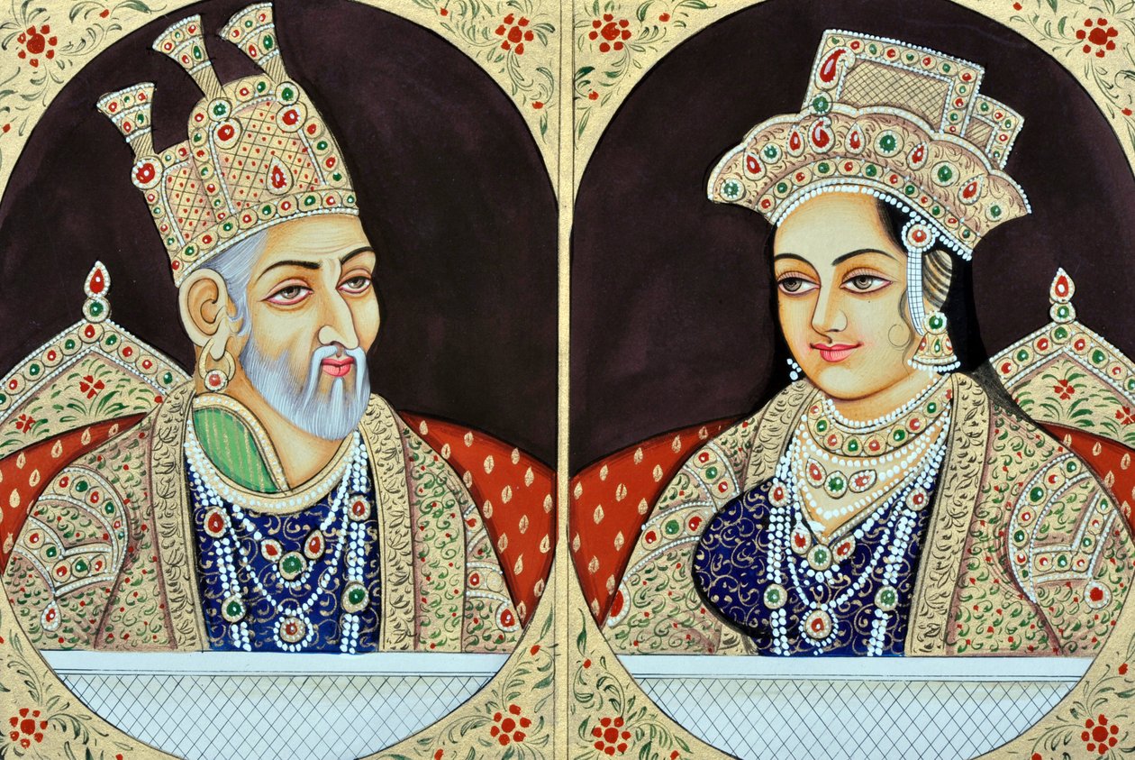 Miniatuurschildering van Bhadur Shah Zafer met Jeenat Mahal India Azië door School Indian