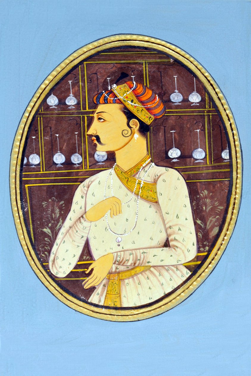 Miniatuurschilderij van Mughal-keizer Akbar India Azië door School Indian