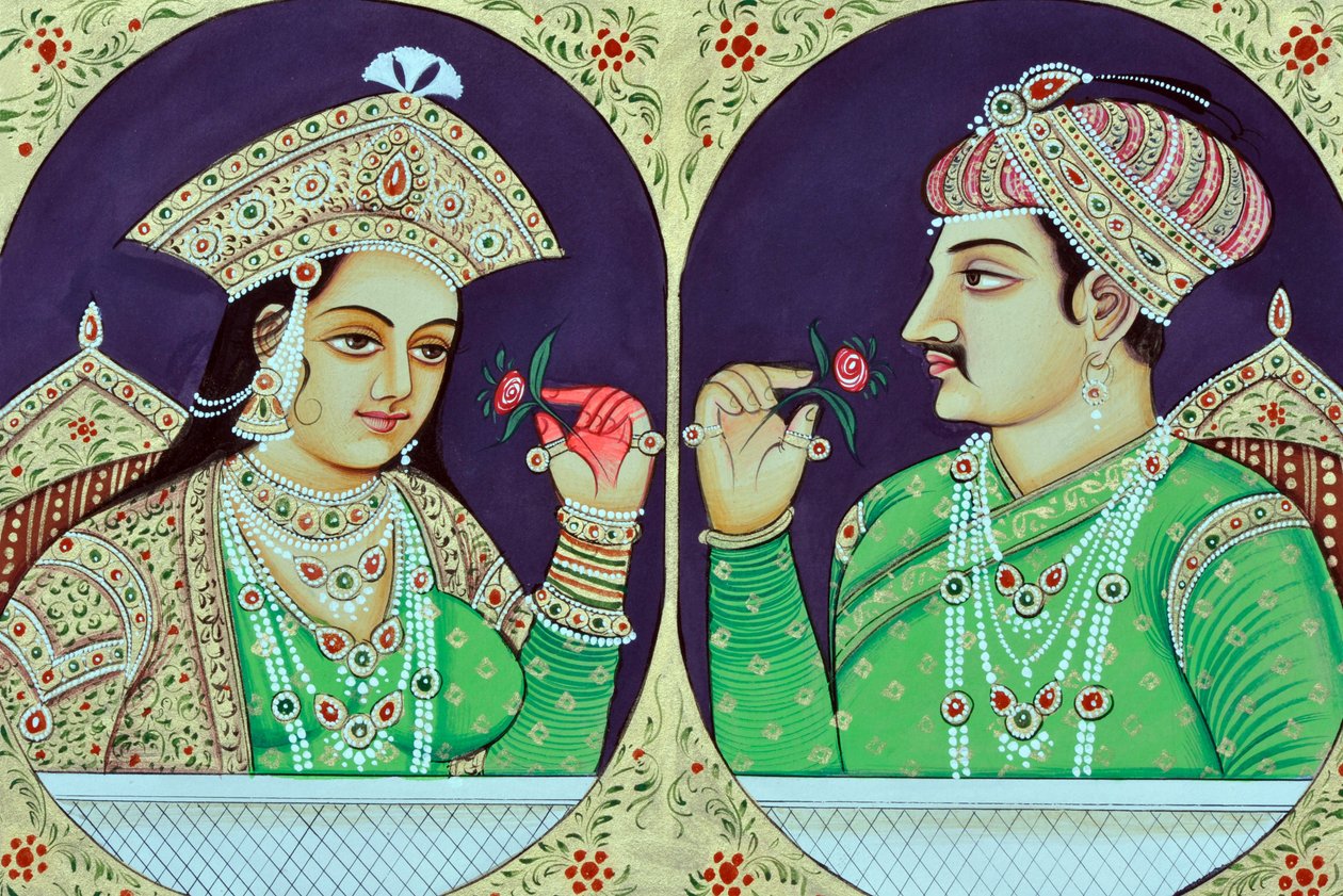 Koningin Noorjahan met Jahangir, India, Azië door School Indian