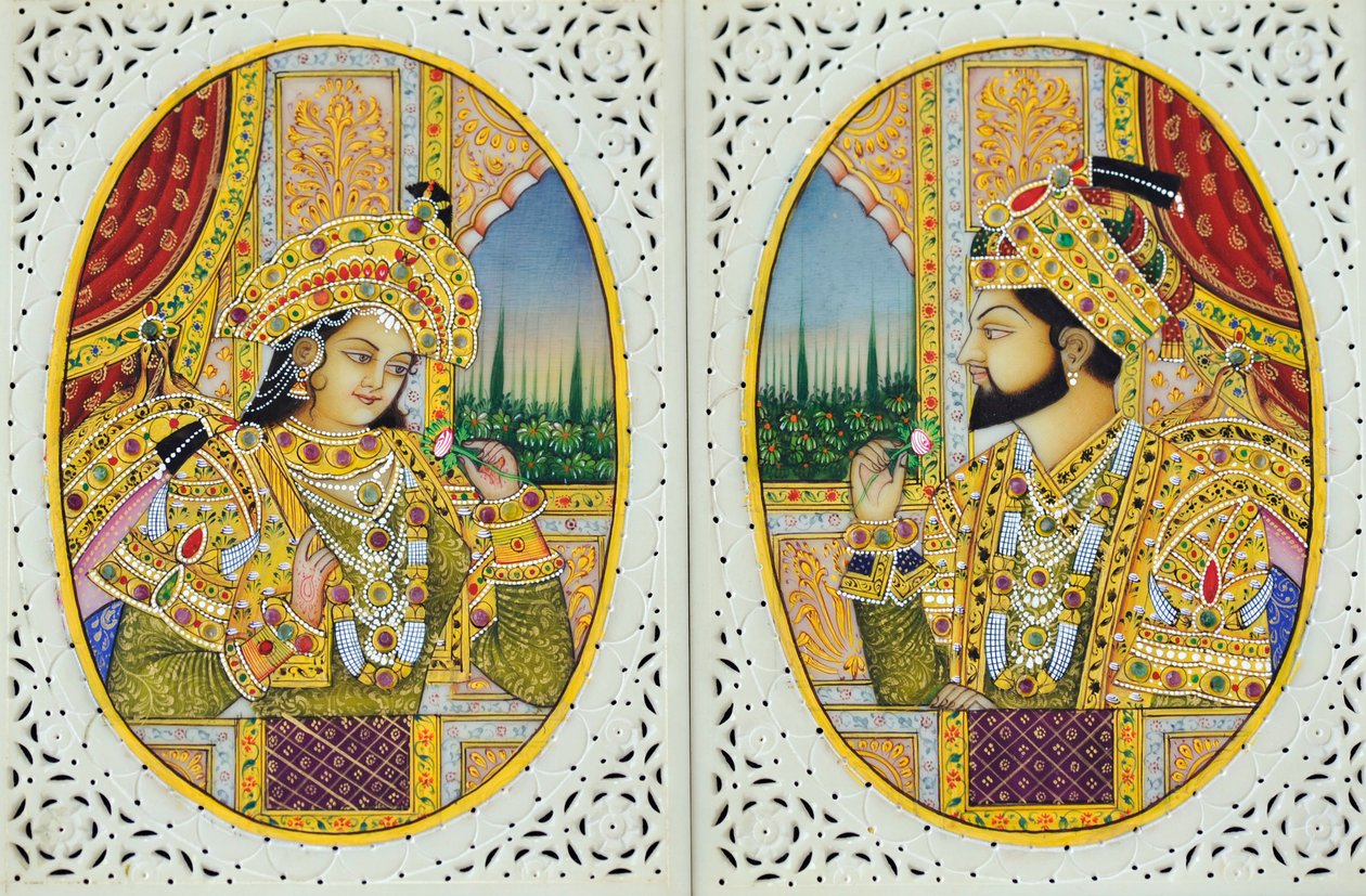 Shah Jahan met vrouw Mumtaj Mahal, India, Azië door School Indian