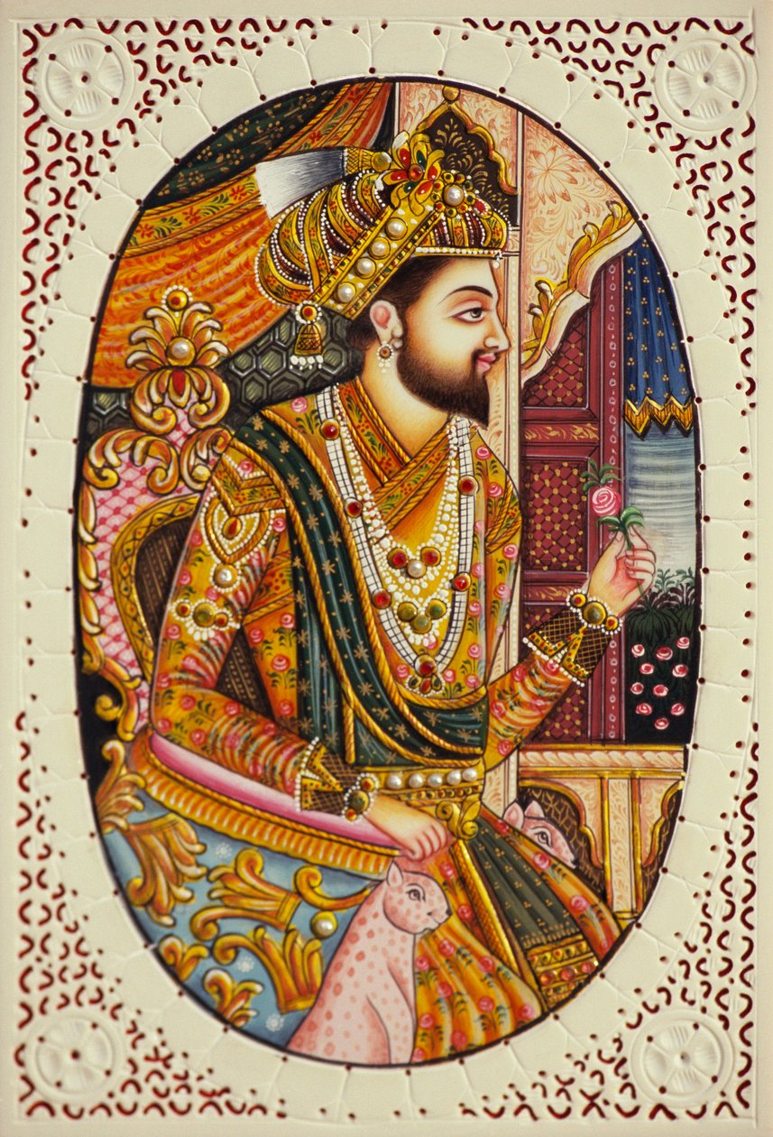 Miniatuurschilderij op ivoor Mughal keizer Shah Jahan door School Indian