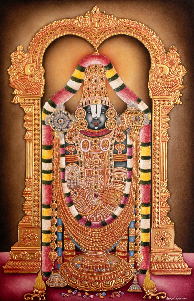 Miniatuurschilderij op papier van Tirupati Balaji door School Indian