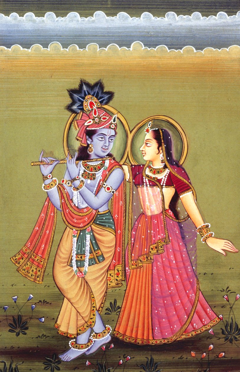 Schilderij van God Krishna & haar Grootste Toegewijde Radha, India door School Indian