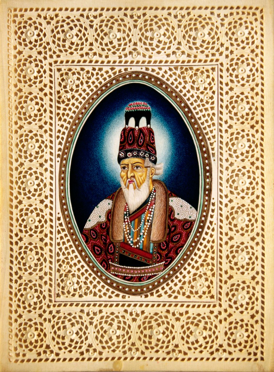 Schilderij van Mughal Keizer Shah Jahan op Ivoor door School Indian