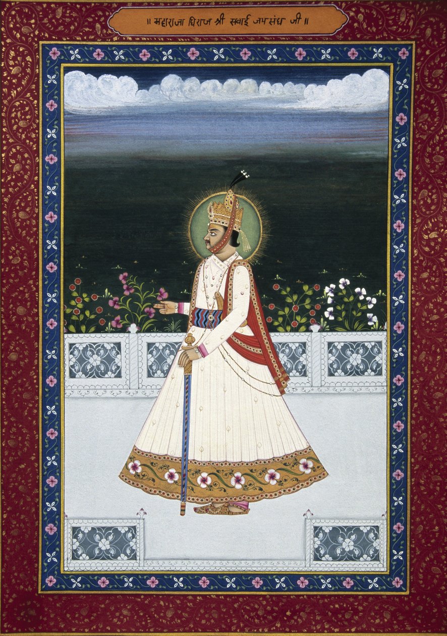 Schilderij van Sawai Jai Singh Ex-Heerser, Jaipur, Stichter (1700-1743), Rajasthan, India door School Indian