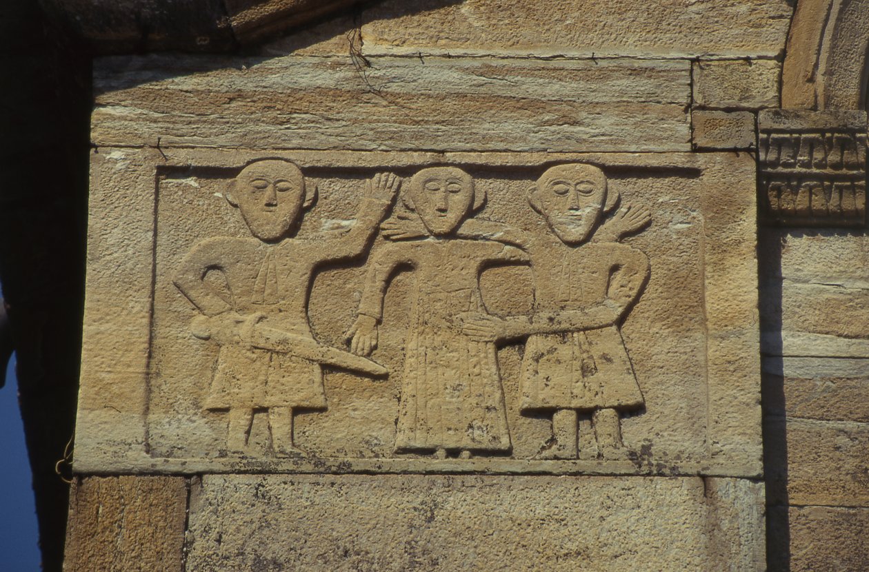 Detail van de gevel van de parochiekerk van Santa Maria door School Italian