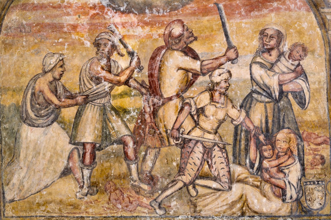 Fresco in de kerk van Santa Maria della Palomba door School Italian
