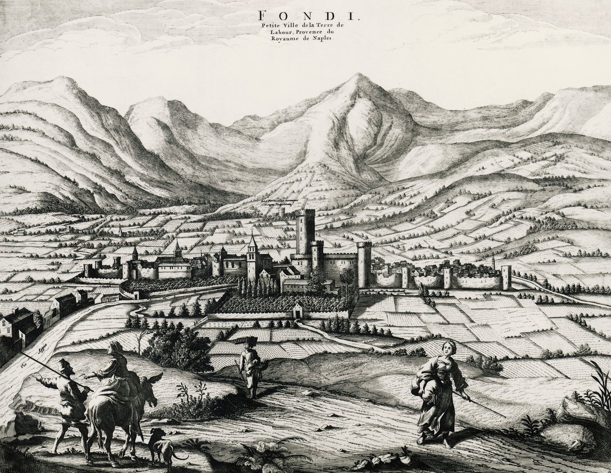 Stad Fundi in Lazio, gravure, Italië door School Italian