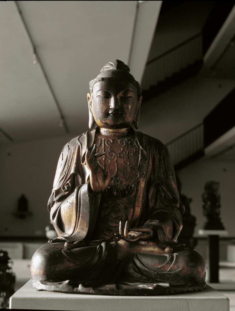 Zittende Boeddha in lalitasana-houding - sculptuur, Kamakura-periode (1185-1333) door Japanese School