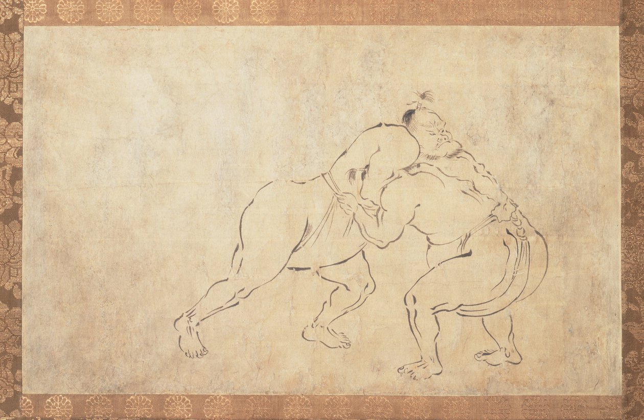 Sumoworstelaars (Sumi-inkt op papier) door School Japanese