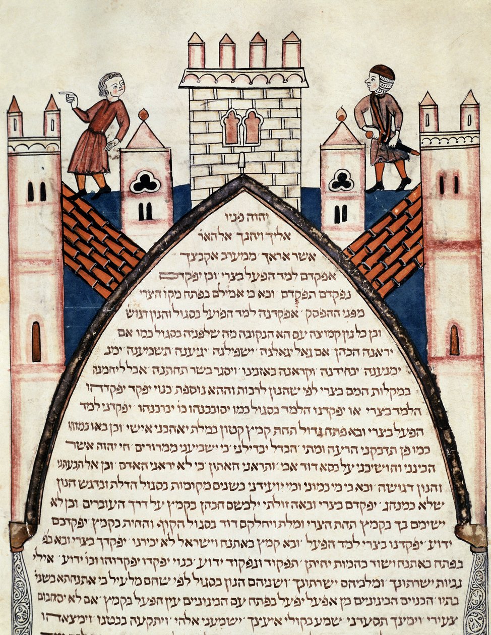 Soldaten op de muren van een versterkte stad door School Jewish
