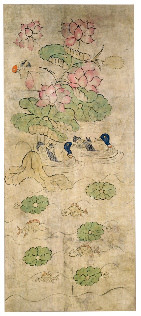 Een paneel van een achtvoudig scherm (natuurlijke pigmenten op papier) door School Korean