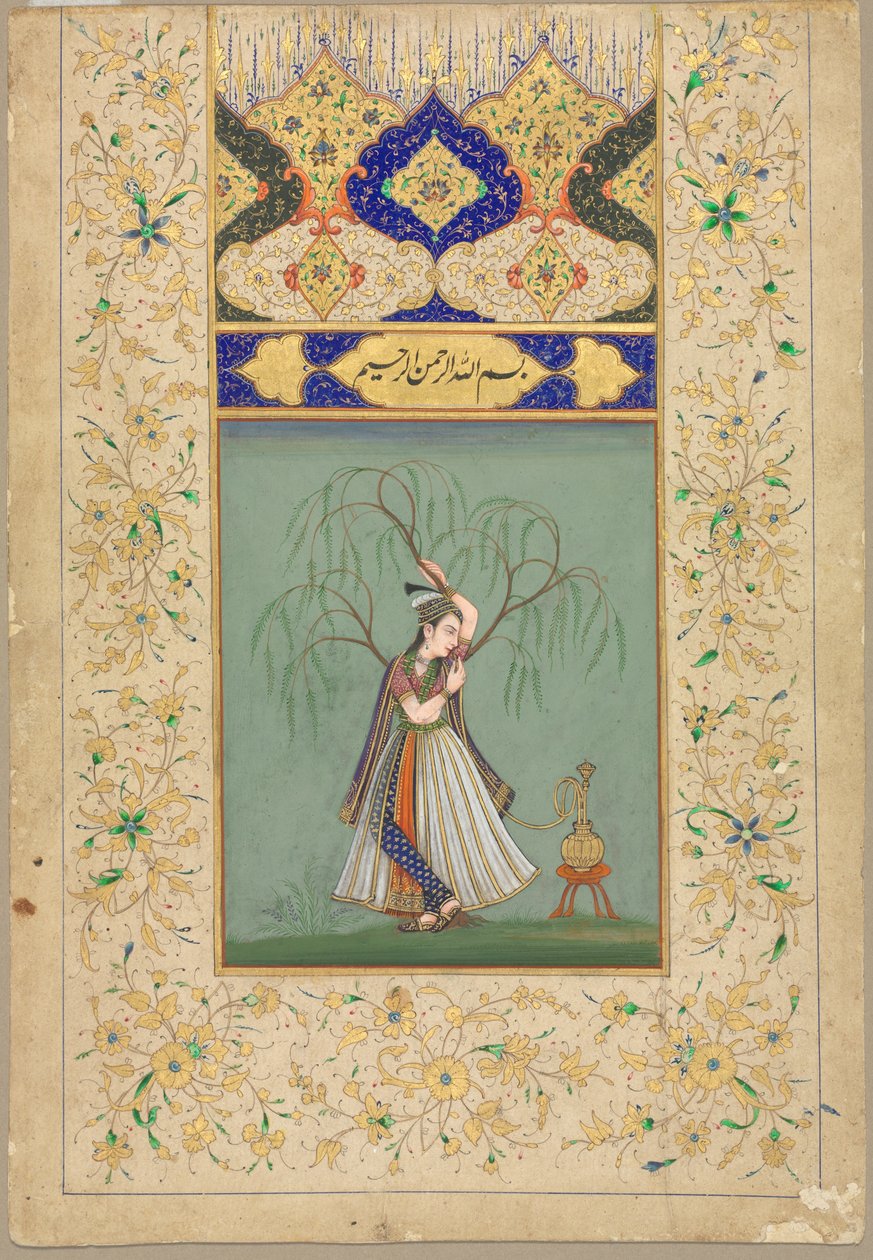 Prinses die een waterpijp rookt (als Salabhanjika) door School Mughal