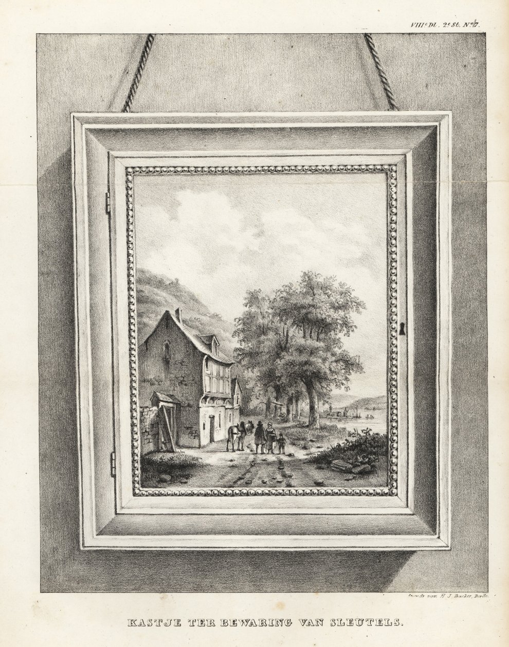 Kast voor het opbergen van sleutels verborgen in een schilderijlijst met landschap door School Netherlandish