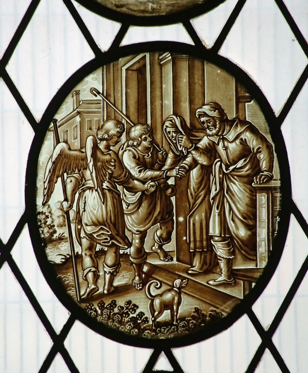 Rondel: Tobias vertrekt met de engel, waarschijnlijk 19e eeuw (glas-in-lood) door School Netherlandish