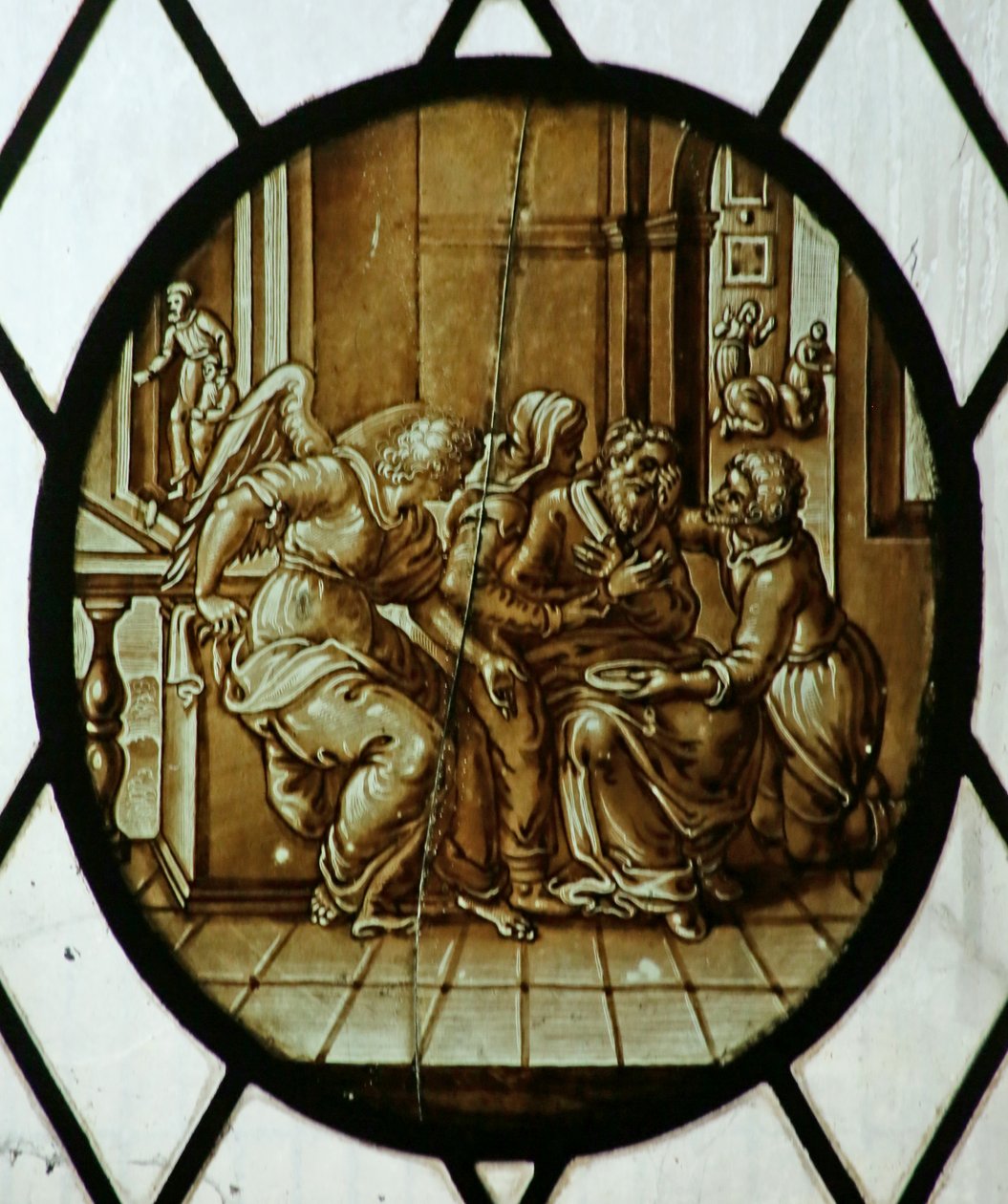 Rondel: Tobias genezen van zijn blindheid, waarschijnlijk 19e eeuw (glas-in-lood) door School Netherlandish