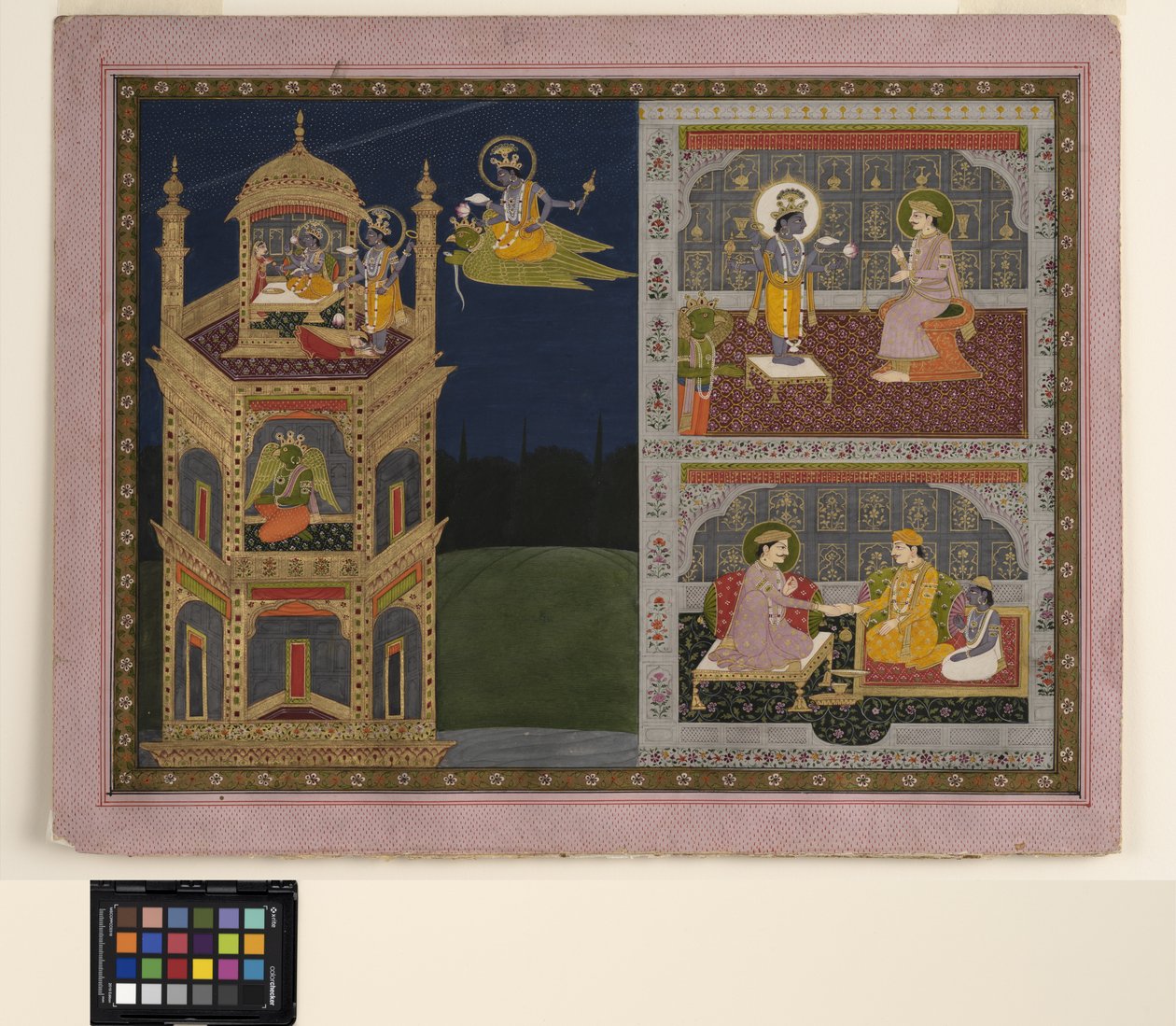 Vishnu nadert een gouden toren op Garuda, c.1825 door School Pahari