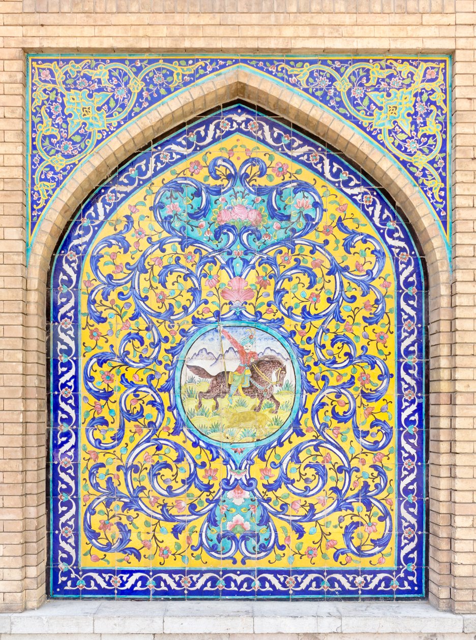 Tegeltableau in het Golestan-paleis, Teheran, Iran door School Qajar