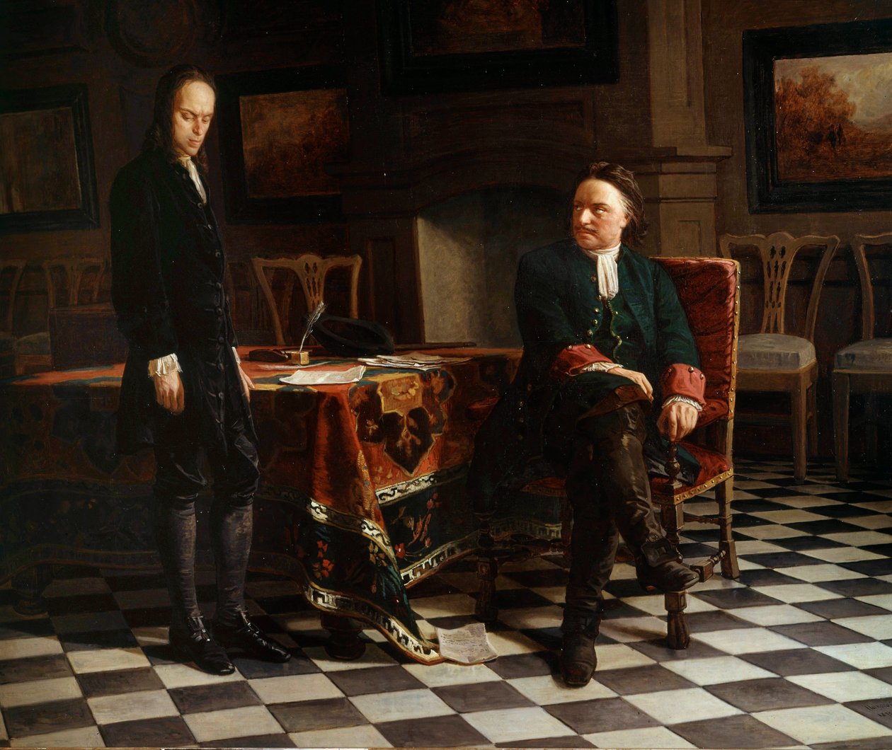 Portret van Peter I de Grote (1672-1725), Russische tsaar en zijn zoon Alexis (1690-1718) door School Russian