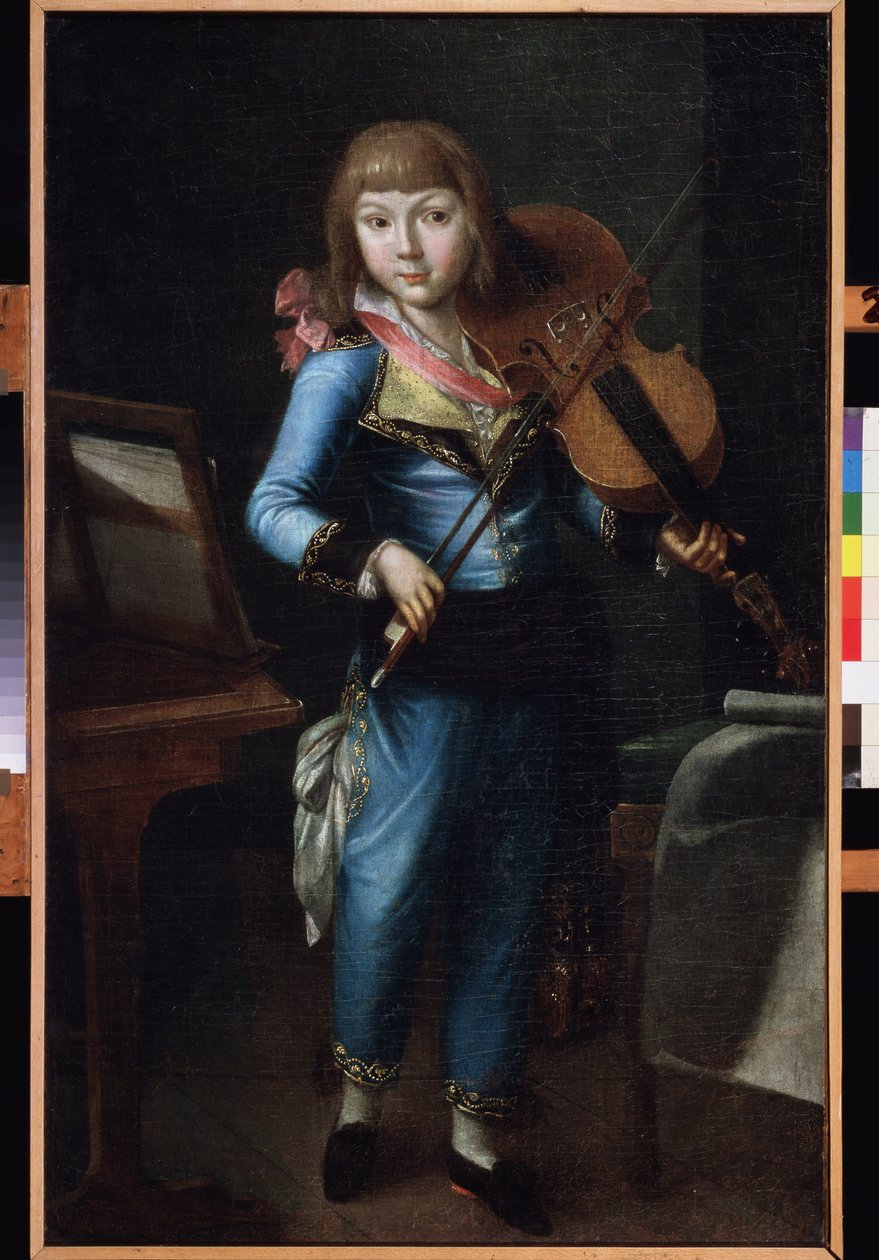 Een jonge violist in een blauw kostuum door School Russian
