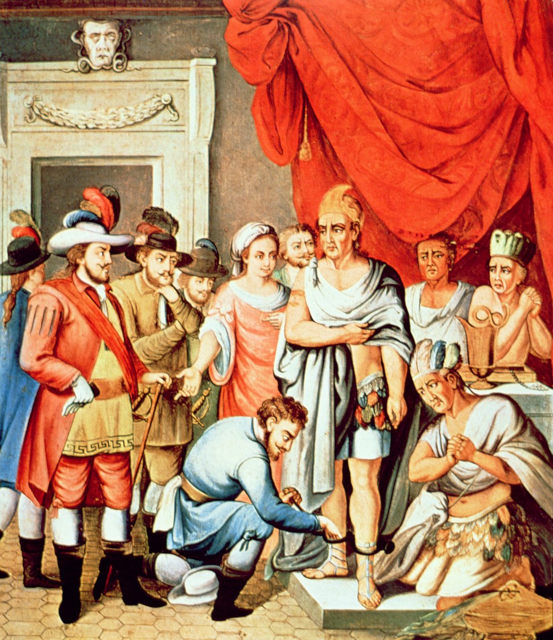 Hernan Cortes Beveelt Boeien aan de Enkels van Montezuma door School Spanish