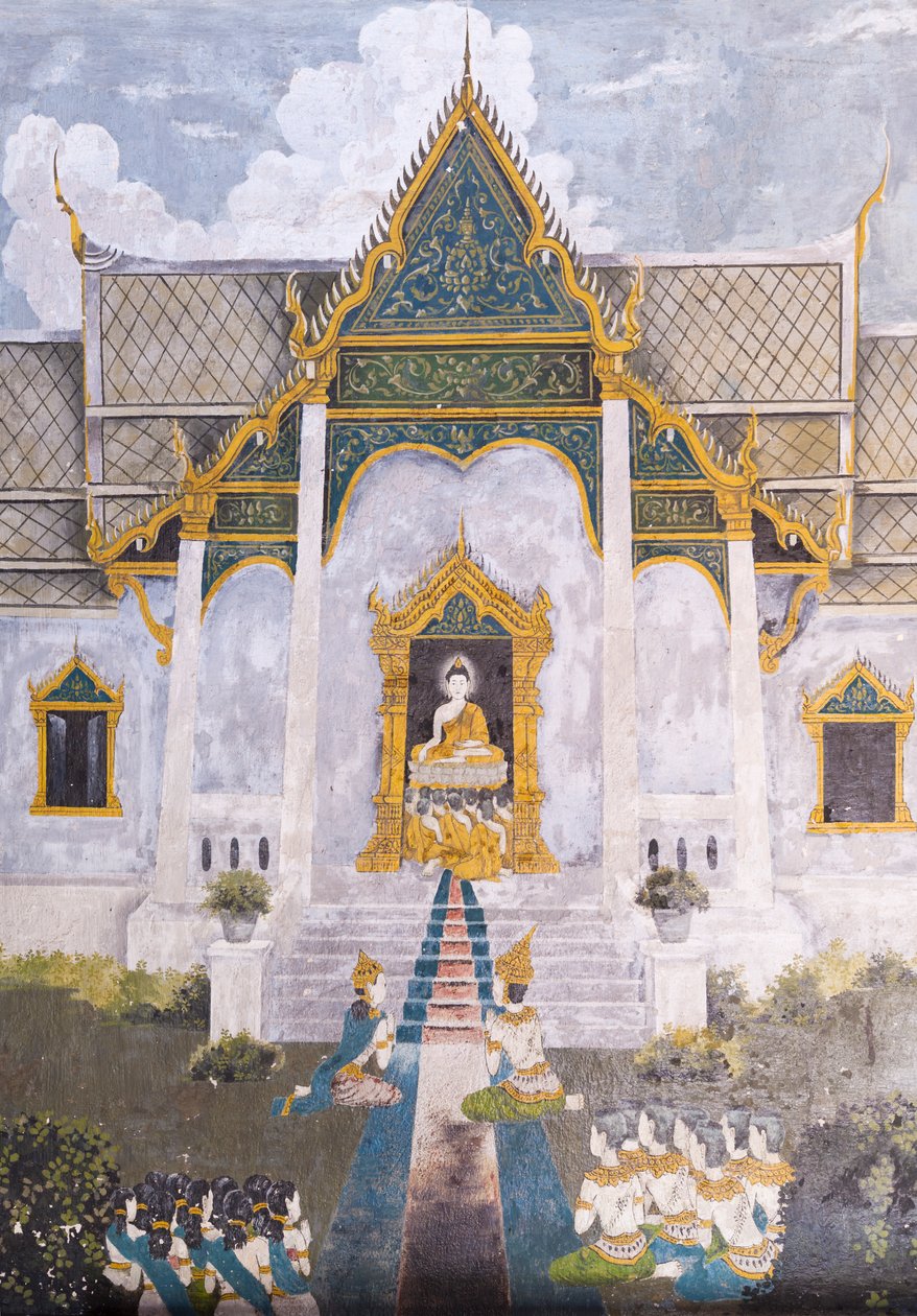 Fresco met een scène uit het leven van Boeddha, Wat Phra That Doi Suthep tempel door School Thai