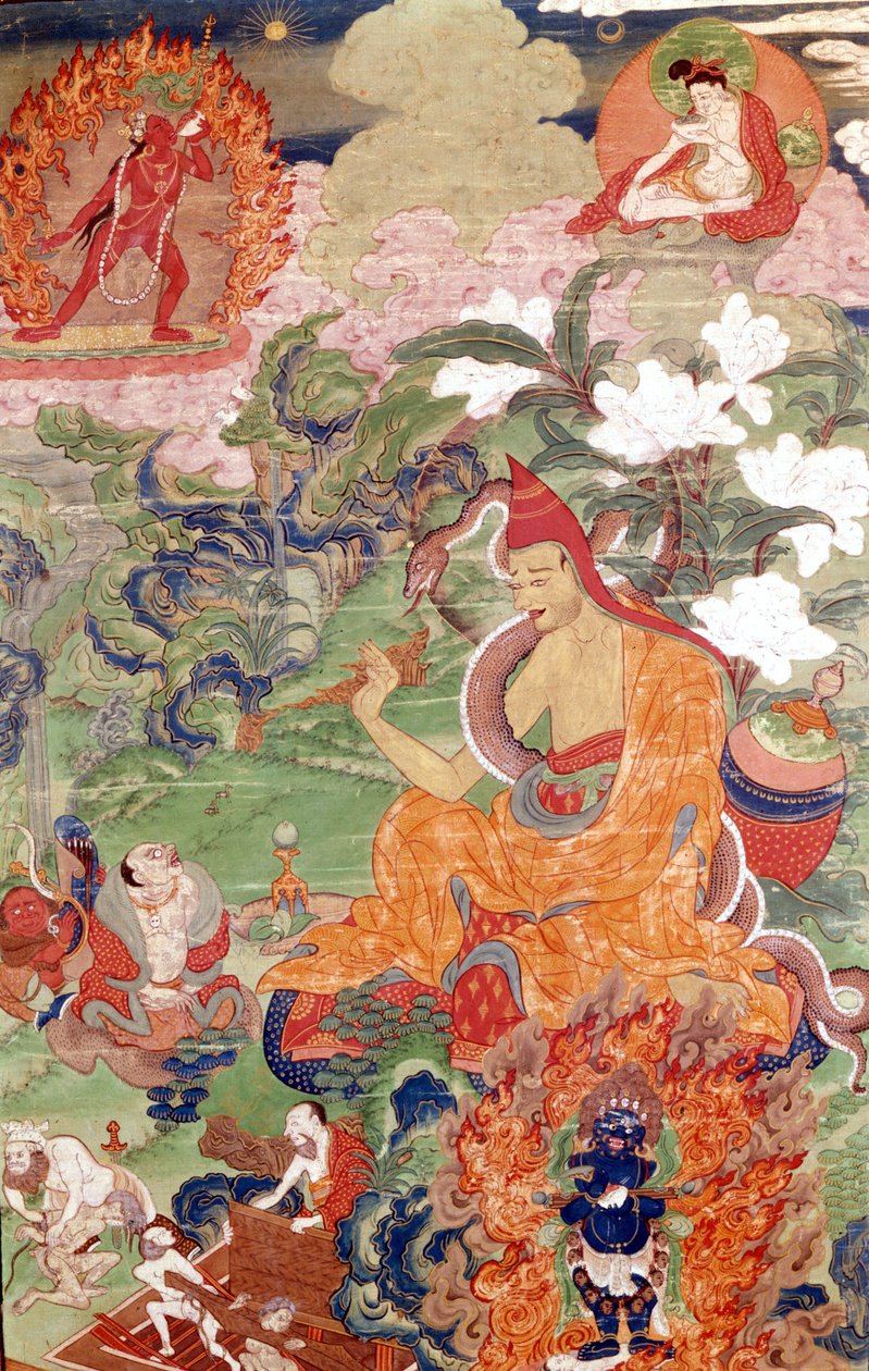 De magiër Abhayakava uit Bengalen, Tibetaanse thangka, Musée Guimet, Parijs door School Tibetan