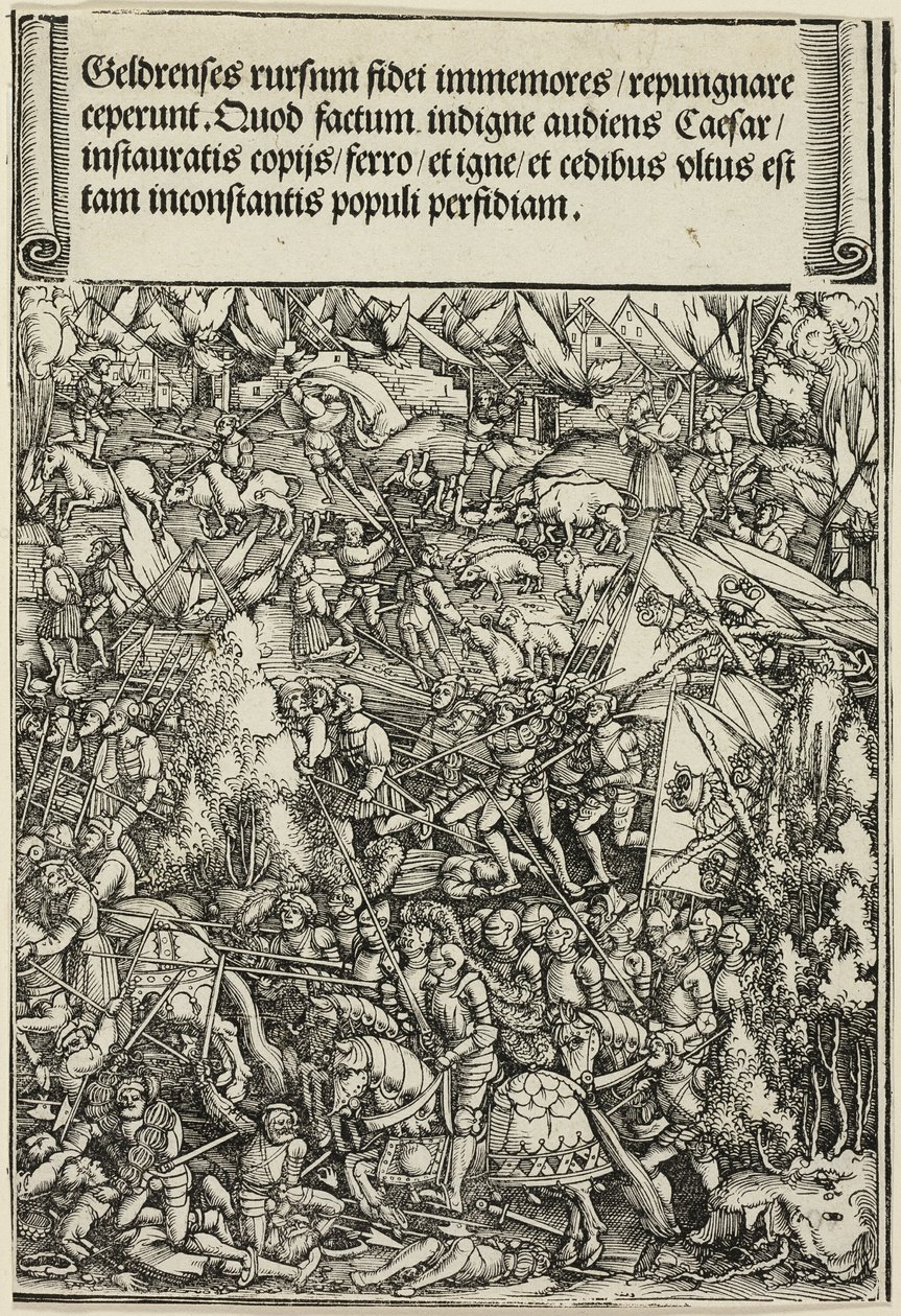 De tweede oorlog in Gelre, uit De triomfboog van Maximiliaan I door School of Albrecht Dürer