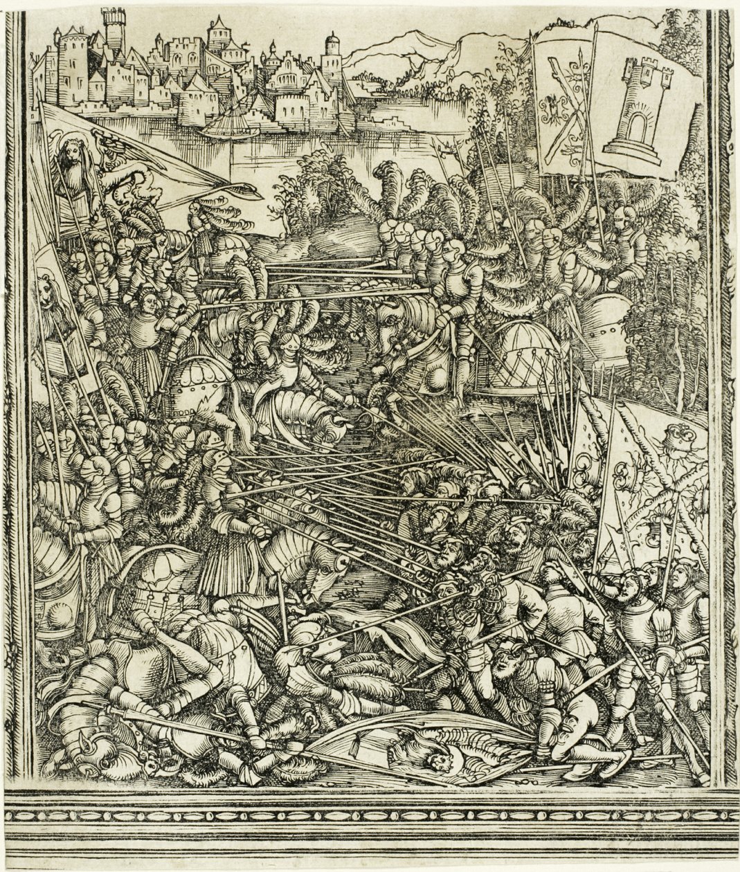 De oorlog met Venetië, uit De Triomfboog van Maximiliaan I door School of Albrecht Dürer