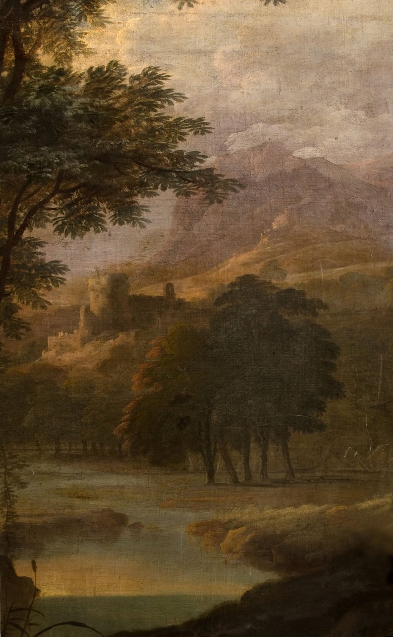 Landschap met kasteel in de verte door School of Jacques Rousseau