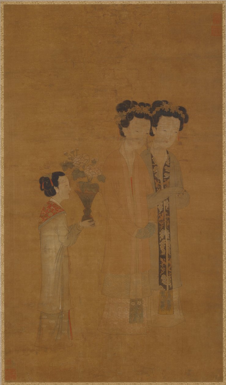 Hofdames en bediende, Ming-dynastie, 16e eeuw door School of Tang Yin