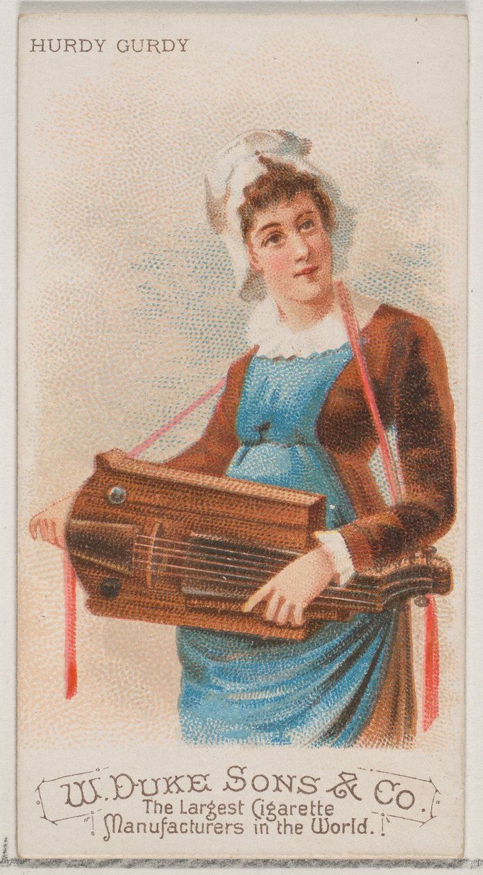 Draailier, uit de serie Muziekinstrumenten N82 voor Duke sigarettenmerk, 1888 door Schumacher and Ettlinger