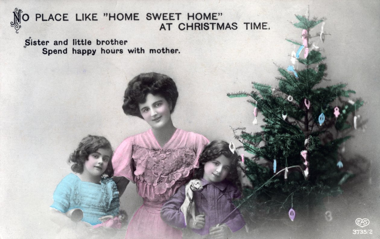 Geen Plaats zoals Thuis Zoet Thuis met Kerstmis, wenskaart, ca. 1900-1919 door Schwerdffeger and Co
