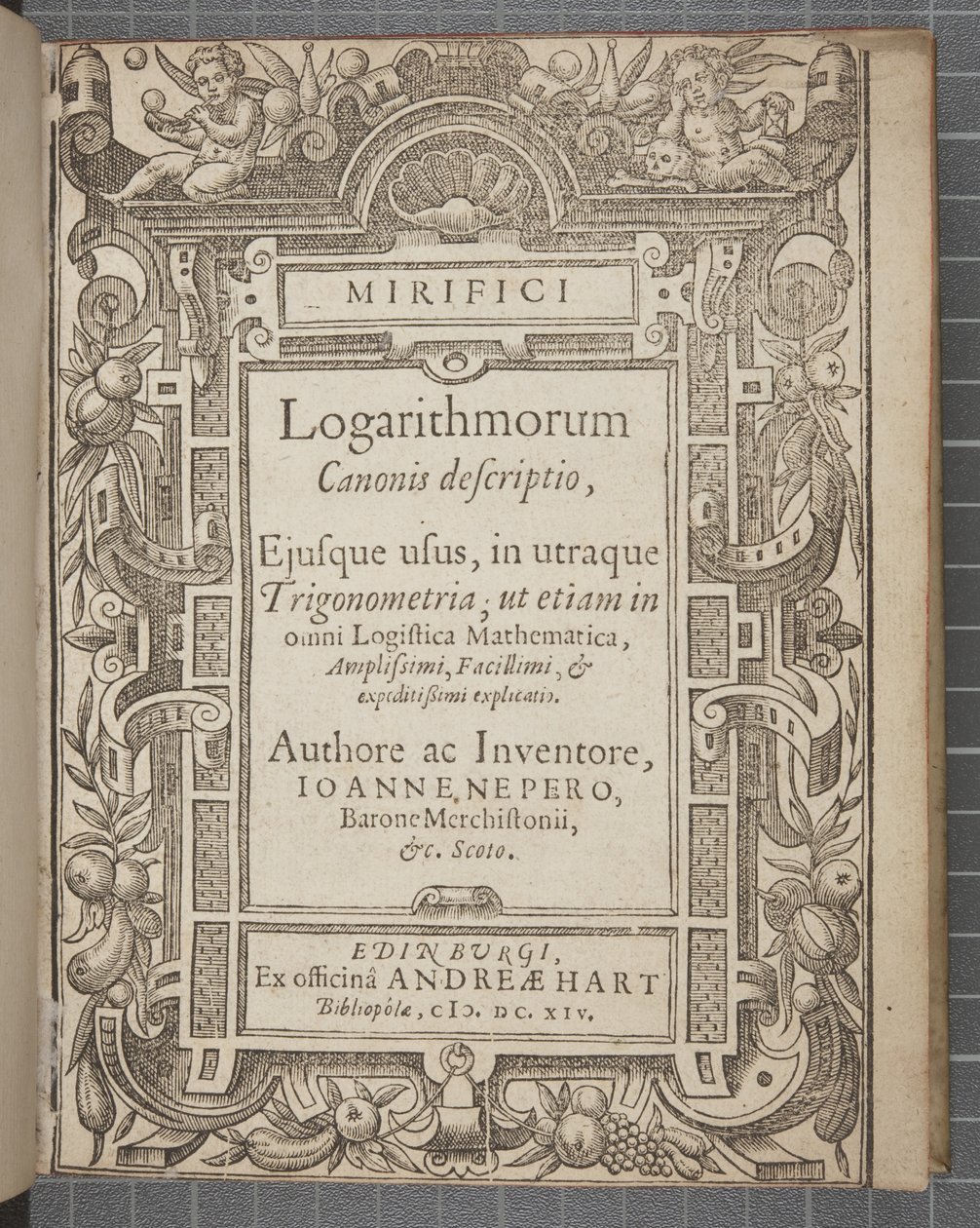 Titelpagina van Mirifici logarithmorum canonis descriptio, door John Napier door Scottish School
