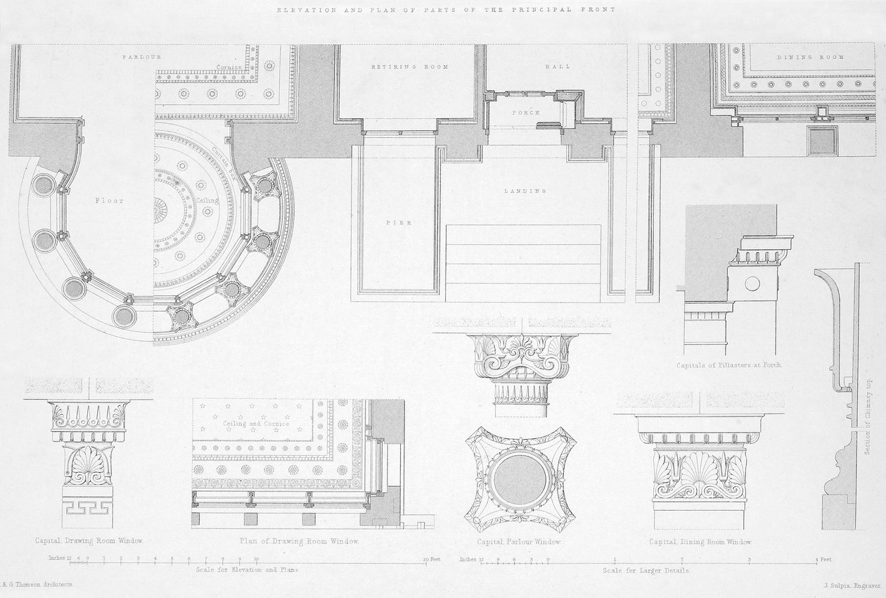 Exterieur en interieur details van Holmwood, Glasgow door Scottish School